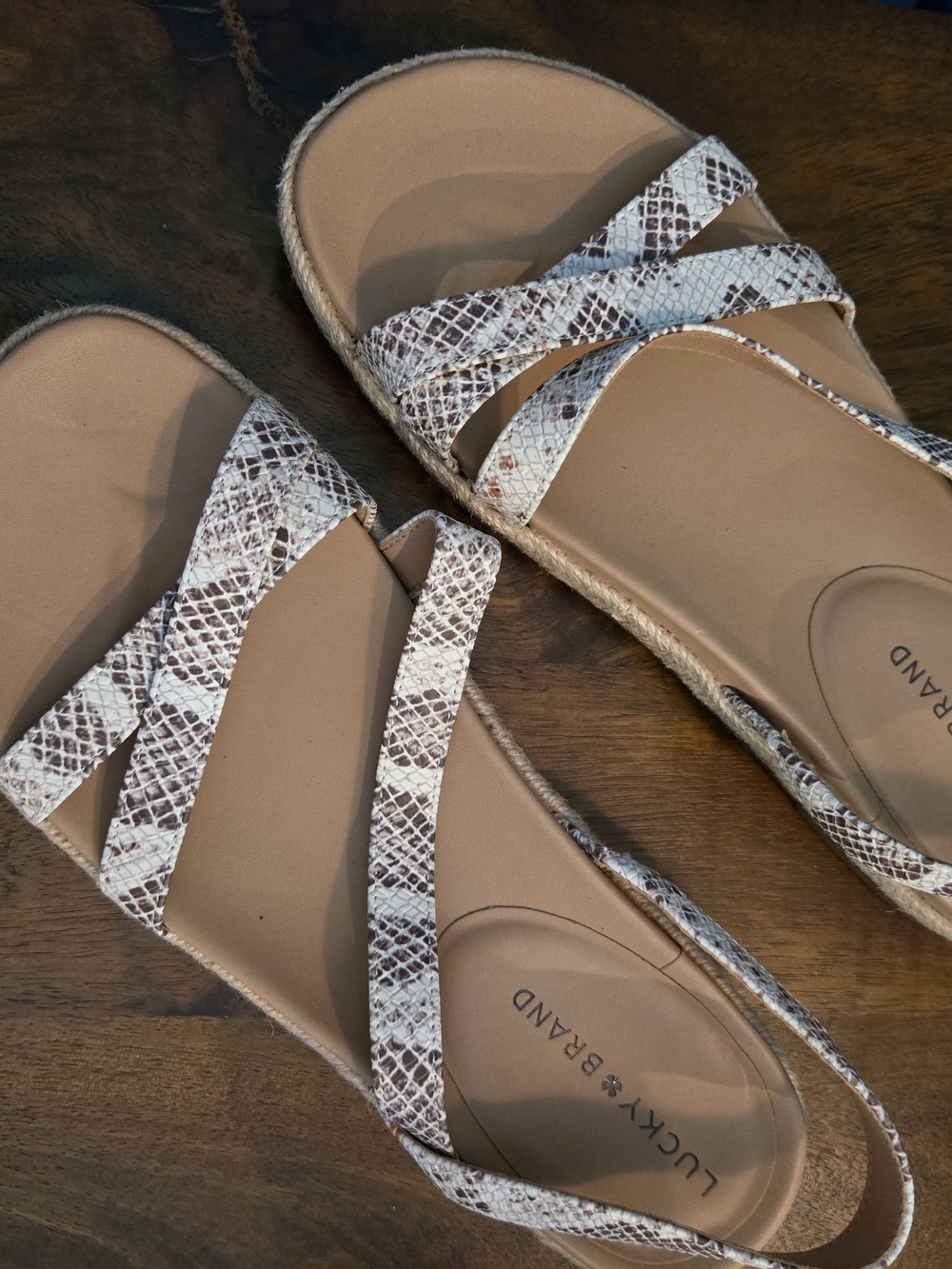 Lucky Brand Women's Snake-Print Tan and White Strap Sandals